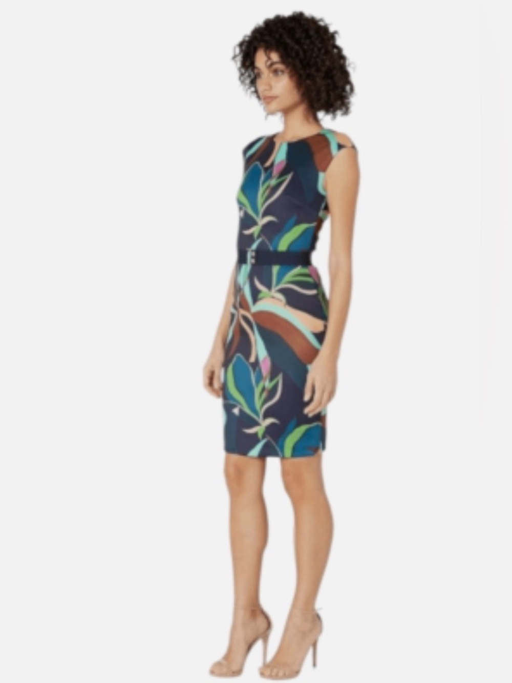 Ted Baker Cap Sleeve Navy Tropical Print Sheath Dress